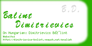 balint dimitrievics business card